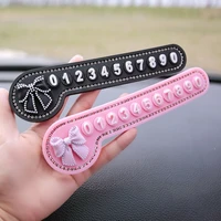 personalized bowknot rhinestones car temporary parking card moving mobile phone number card diamond car sticker decoration