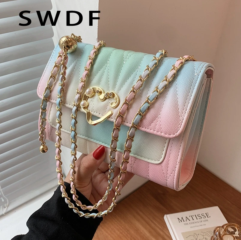 

Rainbow Bag Autumn All-match 2022new Trendy Fashion High-quality Ladies Casual Chain Slung Rhombus One Shoulder Small Square Bag