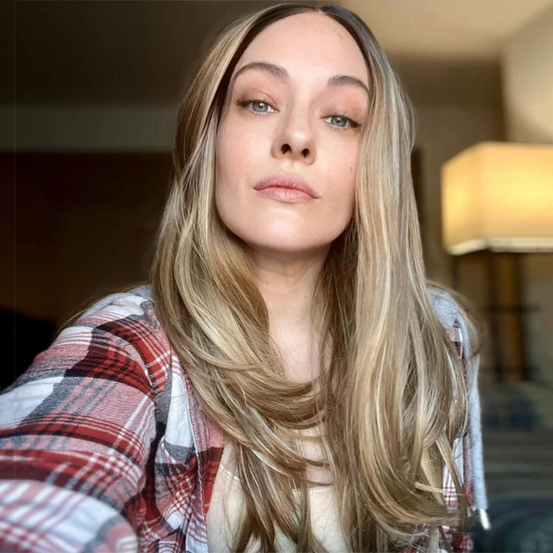 Светло-коричневый золотистый блондин натуральный прямой парик синтетический