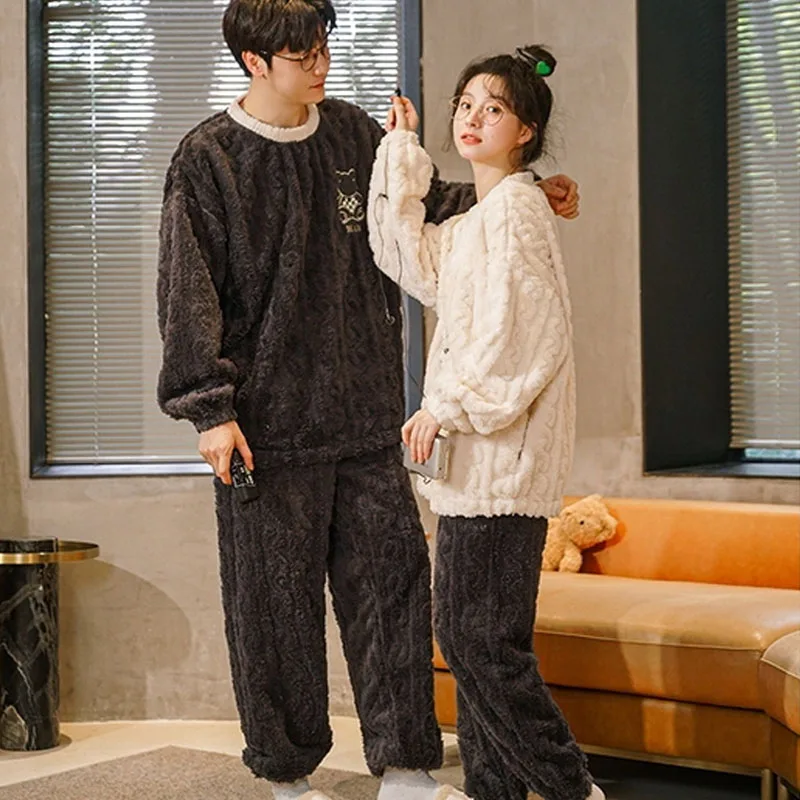 QUHENG 2022 Winter Couples Pyjamas Sets Women Man Thicken Hoodies Pajamas Cartoon Lovers Soft Warm Women Homewear Sleepwear Set