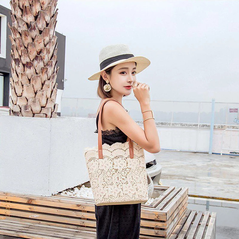 

Korean Beautiful Shoulder Bag Ladies Large Capacity Bucket Bag Girls Fashion Solid Color Underarm Bag Lace Top-Handle Handbags