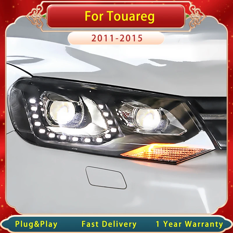 Фото Автомобильная фара для VW Touareg 2011-2015, линза проектора, лампа головного света, DRL, сигнал поворота, фара головного света, аксессуары №1