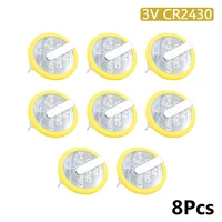 8pcslot cr2430 button batteries 2430 cell coin lithium battery 3v 300mah cr 2430 with 2 pins for watch electronic toy remote