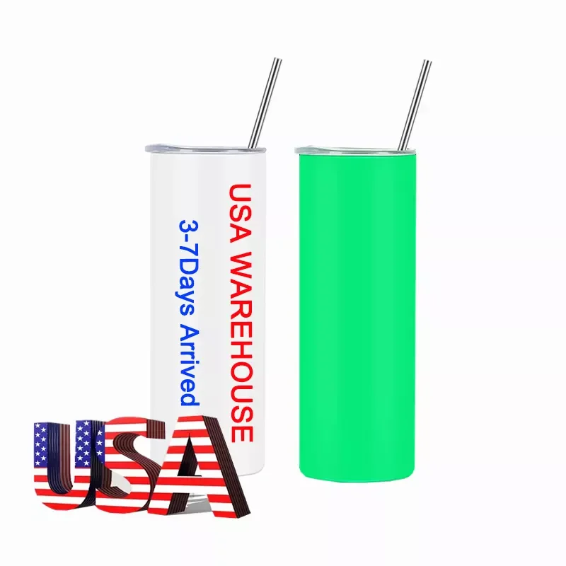 

25 Pack USA Warehouse 20oz Stainless Steel Skinny Tumblers Skinny Blank Glow In The Dark Straight Sublimation Tumbler