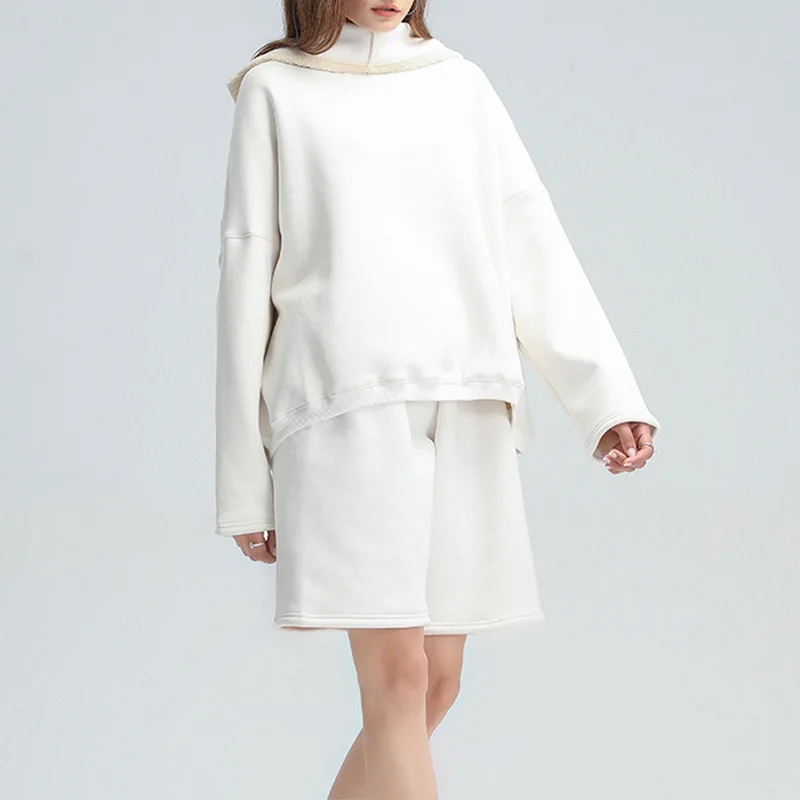 

Leisure Sweater Set 2022 Autumn New Fashion City Hooded Sweater + High Waist Short Wide-leg Pants Suit Women