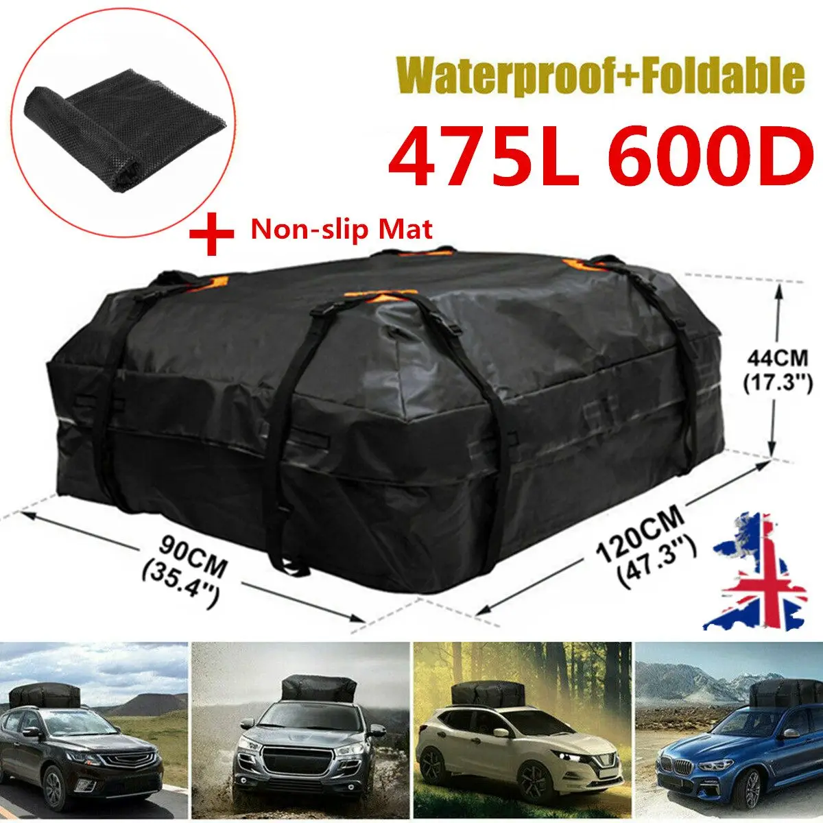

600D/420D 120x90x44cm Large Waterproof Car Cargo Roof Bag Rooftop Luggage Carrier Black Storage Cube Bag Travel SUV Van For Cars
