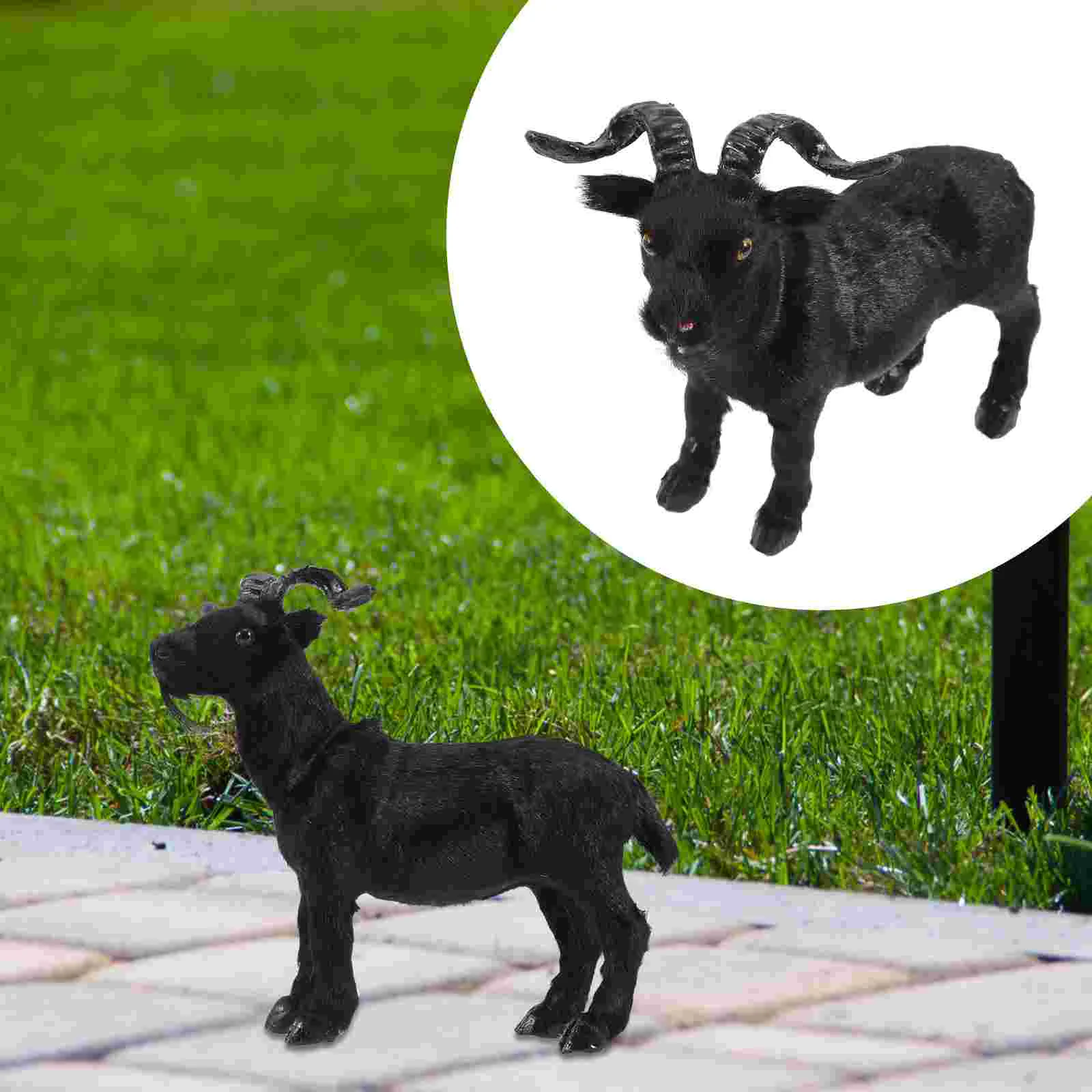 

Plush Goat Ornament Outdoor Decorations Black Goat-shape Statue Lawn Resin Rooster Garden Baphomet peluche