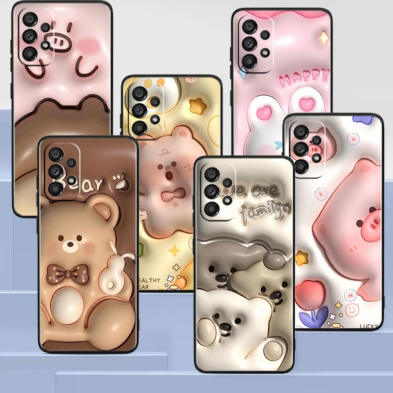 

Nonstereoscopic 3D Vision Cartoon Bear Black Phone Case For Samsung A73 A72 A71 A54 A53 A13 A52 A51 A33 A32 A23 A21S A04 A03 5G