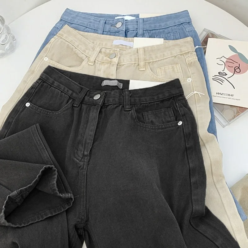 Джинсы женские в стиле ретро однотонные шикарные свободные брюки из денима с