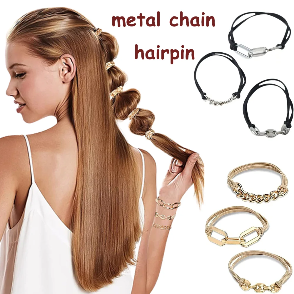 

Punk Alloy Chain Hair Accessories Women Girls Metal Circle Elastic Hair Band Vintage Chain Ponytail Hair Rope Scrunchy