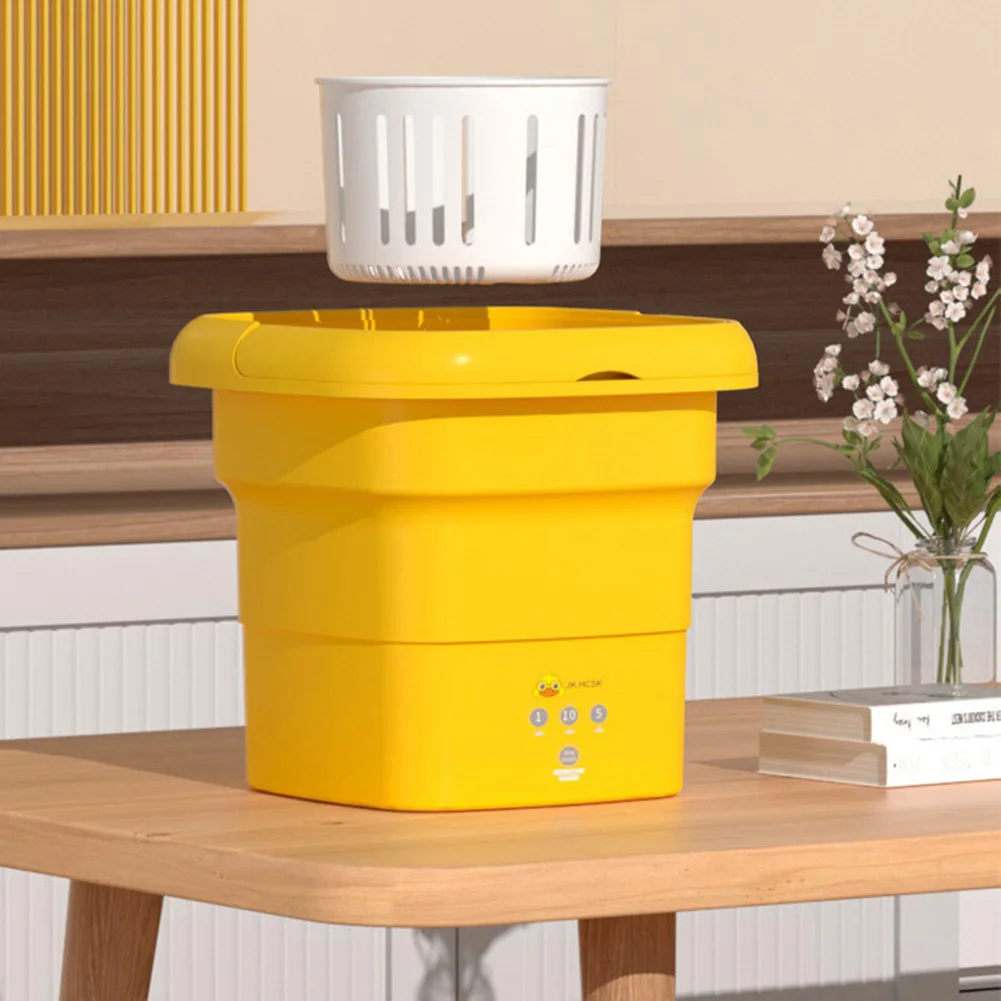 

Small Yellow Duck Folding Washing Machine Space Saving Mini Washing Machine Portable for Newborn Clothes Underwear Rags Towels