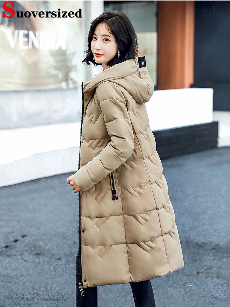 

Winter Hooded Mid-length Parkas Coats Women Casual Loose Thicken Overcoats Warm Oversized 4xl Jackets Down Cotton Outwear 2022