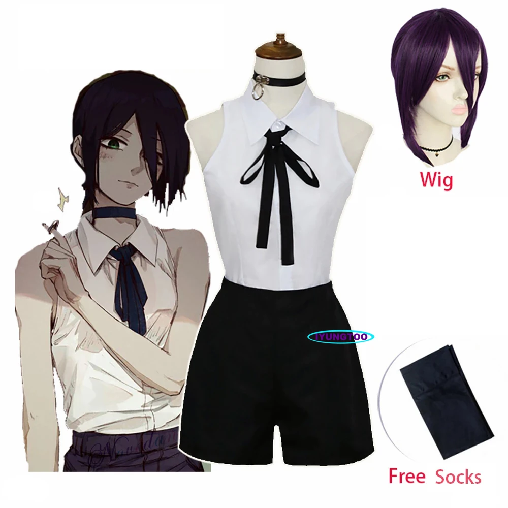 

Костюм для косплея человека Reze бензопилы, футболка, парик с контактными линзами, аниме, сексуальная униформа для женщин и девушек, наряд для ...