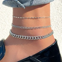 tobilo silver color chain anklets set for women beach foot jewelry leg chain anklet bracelets women accessories