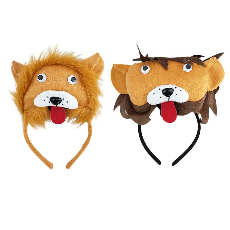 

L5YA Creative Funny Lion Hair Hoop Headdress Plush Cartoon Animal Headband Hair Accessories Costume for theme Party