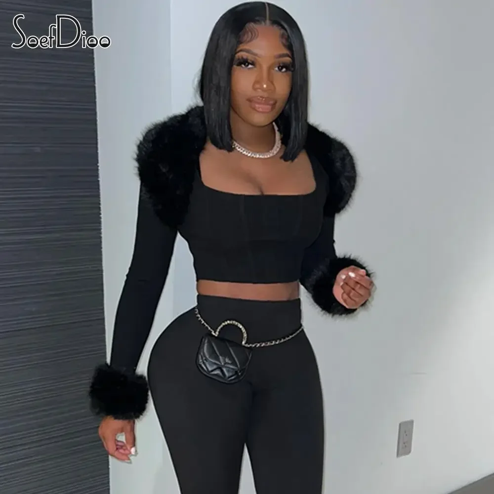 Soefdioo новые разные комплекты костюмов для женщин кардиган из искусственного меха