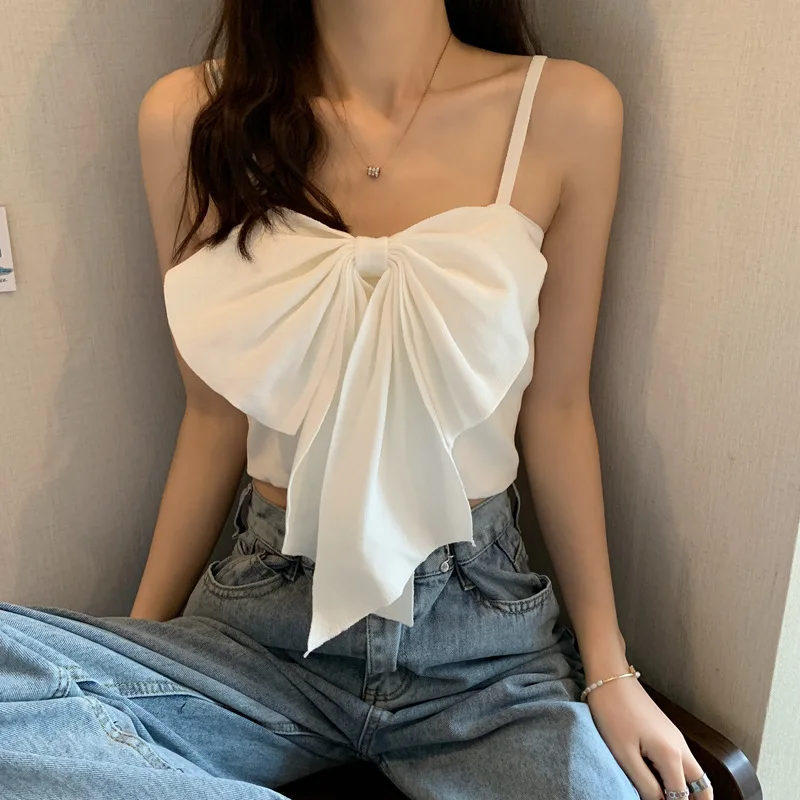 

Camis Women Bow Design Sweet Streetwear Fashion Sexy Kawaii All-match Girlish Popular Vacation Casual Cozy Crop Top Youth Y2K