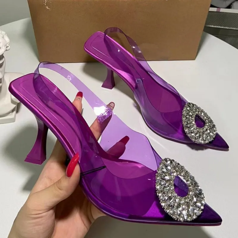 Сандалии на высоком каблуке для женщин роскошные круглые Модные прозрачные