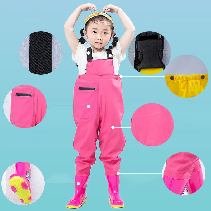Child Kid Waterproof Wading Pants With Rain Boots Playing Sand Water Sports Garden Beach Fishing Hunting Jumpsuit Wader Trousers