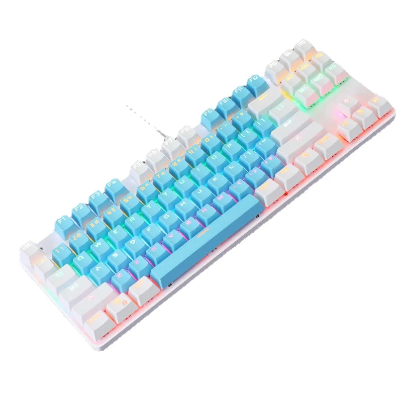 

Игровая Механическая Проводная клавиатура, 87 клавиш, защита от фиктивных нажатий, синий переключатель, подсветка, для профессиональных гей...