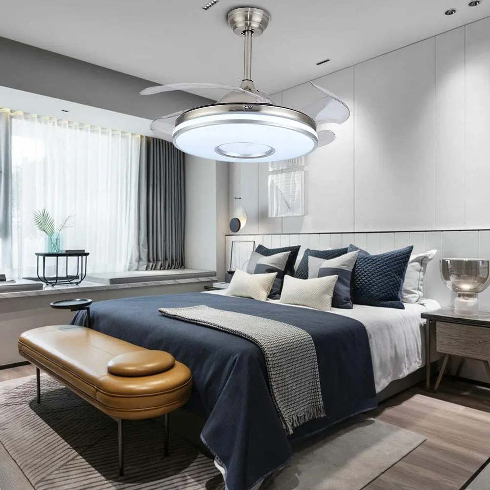 

Modern 42 Inch Silver/Gold LED Ceiling Fan Light 4 Blades with Remote Control for Living Room Bedroom