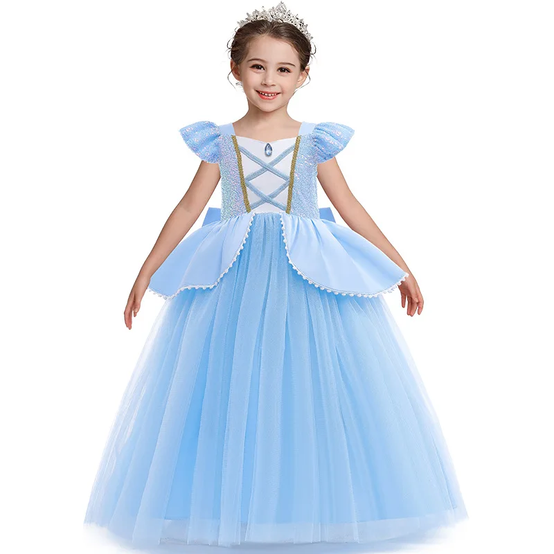 

Cinderella Cosplay Costume Kids Girls Lace Sequins Princess Dress Birthday Party Ball Gown Halloween Stage Performance Clothing