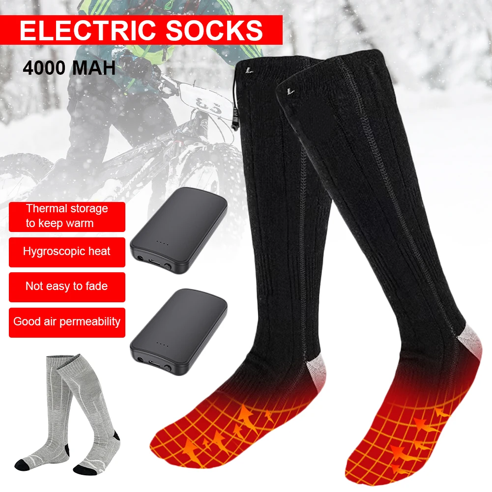 

1 Pair Winter Warm Heating Sock 3 Heat Elastic Waterproof Electric Heated Sock 4000mAh Power Bank Thermal Foot Warmer Men Women