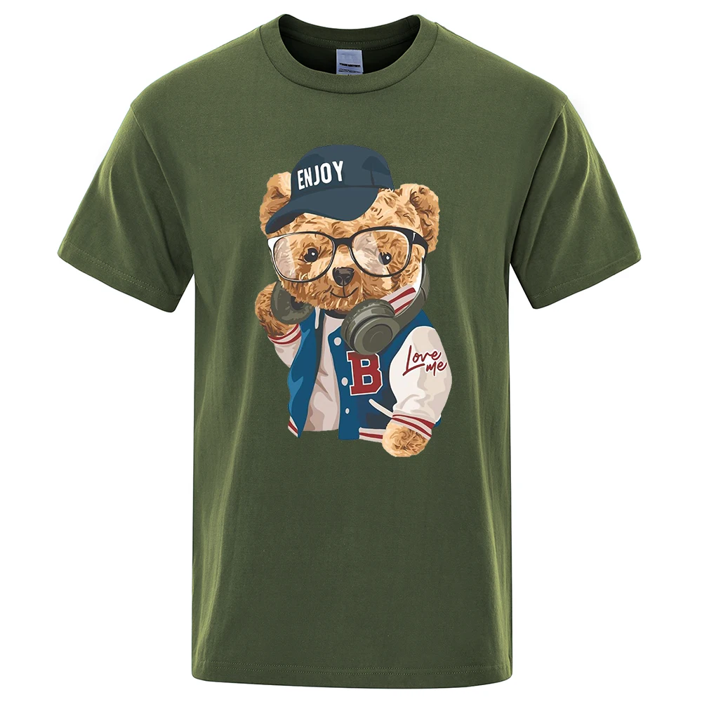 

Gentleman Tech Control Teddy Bear Men T Shirt Fashion Oversize T-Shirt High Quality Cotton T-Shirts Crewneck Summer Brand Tops