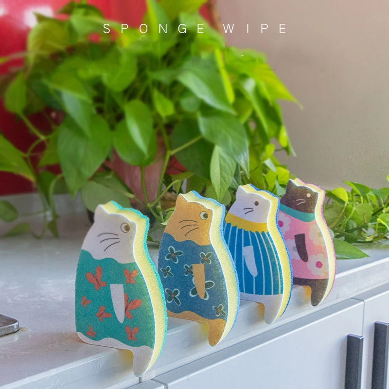 

1PCS Household Dishwashing Sponge Dishwashing Brush Cat Cartoon Dishwashing Cloth Cleaning Cloth Sponge Plate To Remove Stains