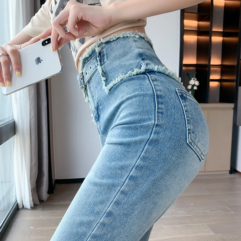 

Retro Burrs Denim Flares Spring Autumn Women'S Baggy Jeans 2022 Trend Denim Pants Streetwear Female Clothing High Waist Vintage