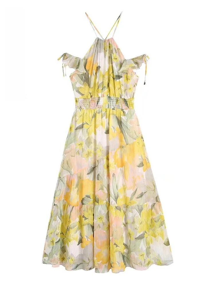 

Trendeez Casual Full Print Spaghetti Strap Floral Sleeveless A-Line Midi Dress