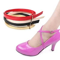1pair adjustable anti skid straps shoelace for women pu leather high heels holding metal buckles shoe tie lace accessories new
