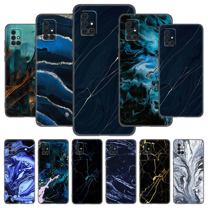 Чехол с темно-синим мраморным рисунком для Samsung Galaxy A01 A03 Core A02 A10 A20 S A20E A30 A40 A41 A5 2017 A6