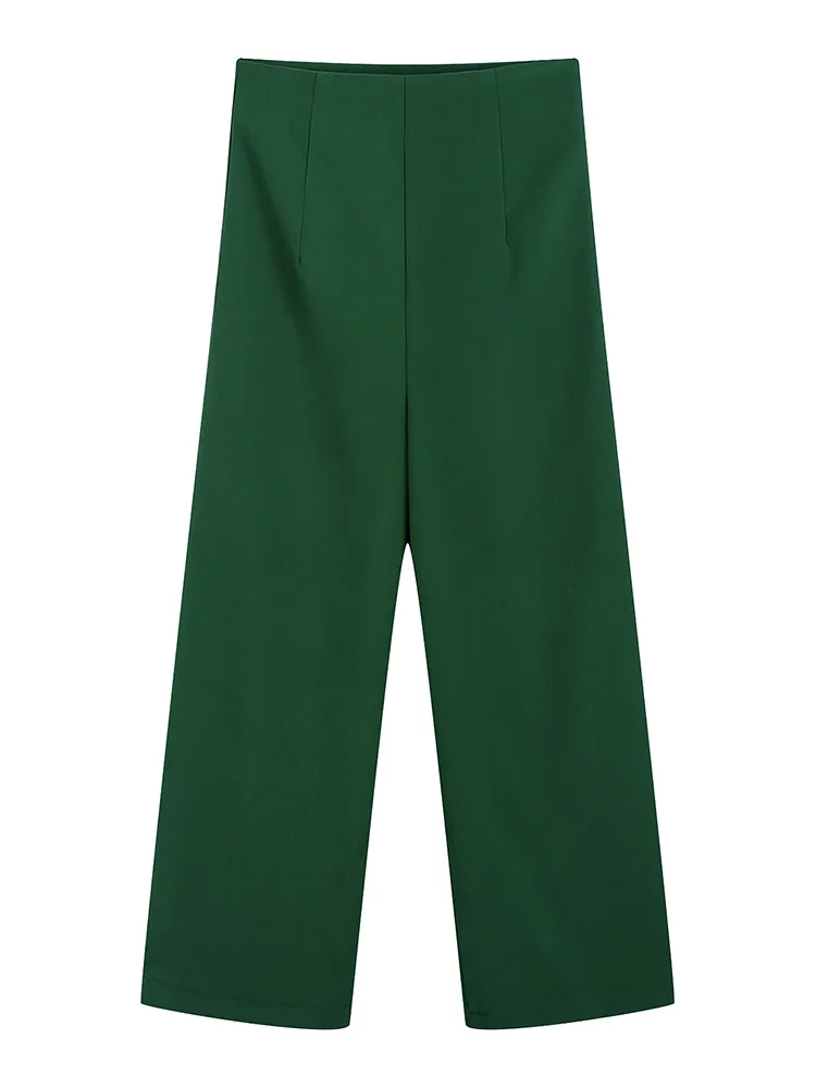 

брюки женские 2022 модная одежда боковая молния с высокой талией широкие брюки офисные женские элегантные зеленые брюки длиной до щиколотки