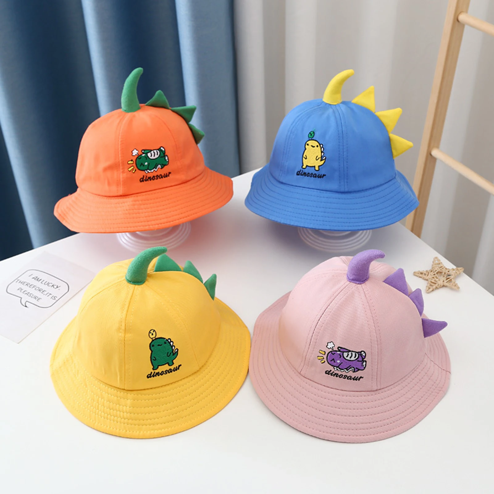 

BeQeuewll Baby Boys Girls Kids Bucket Hat Cute Embroidery Dinosaur/Letters Print Wide Brim Sun Protection Cap for Girls Boys