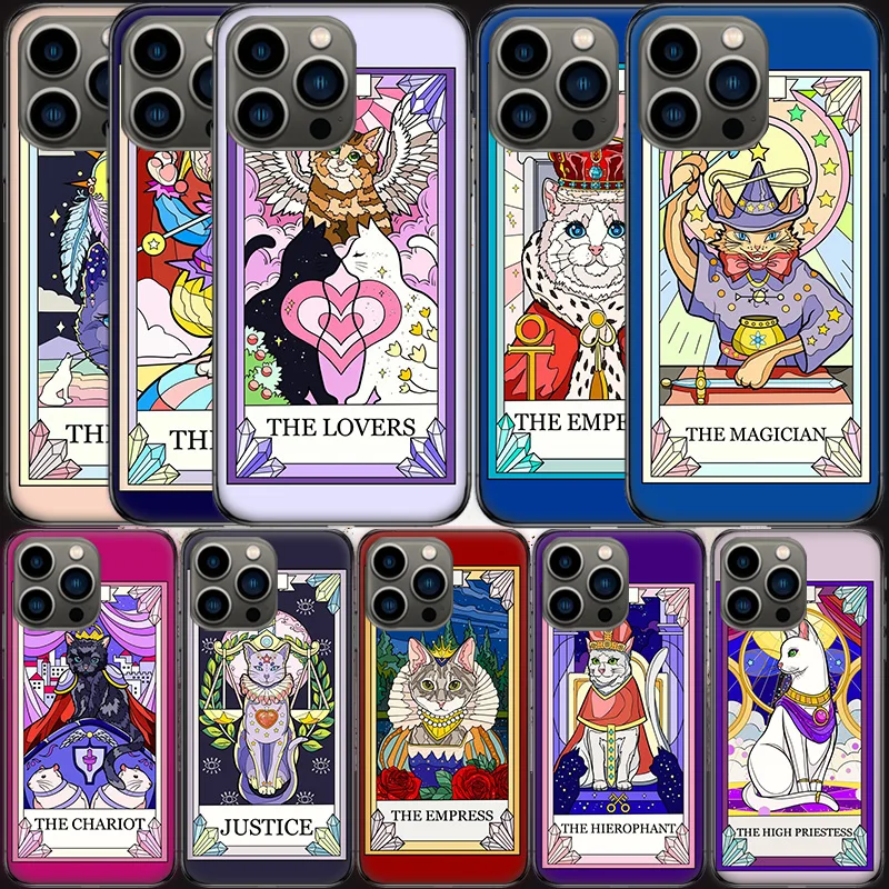 

New Cute Cat Tarot Card Phone Case For Apple Iphone 13 12 Mini 11 14 Pro Max Cover SE 2020 X XS XR 8 7 6 6S Plus 5 5S Shell Coqu
