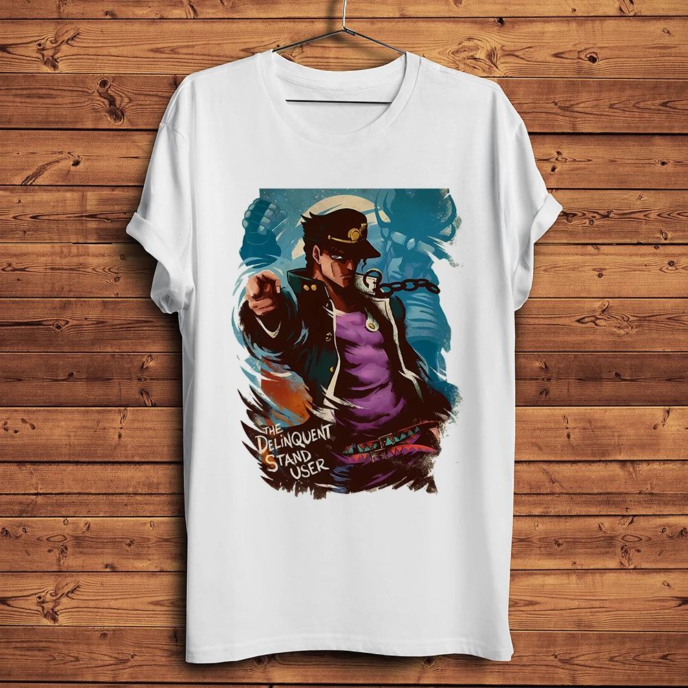 Забавная аниме футболка jojo Kuujou Joutarou, Мужская футболка с коротким рукавом, уличная одежда унисекс, футболка Kujo Jotaro без наклеек