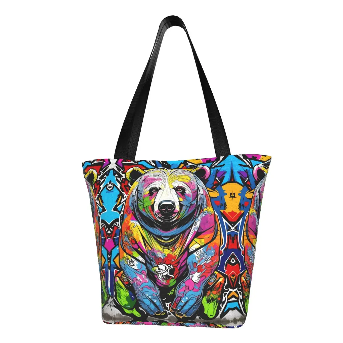 

Городская сумка-шоппер с граффити медведем, уличный художественный саквояж на плечо с графическим дизайном, элегантная тканевая дорожная сумочка-тоут