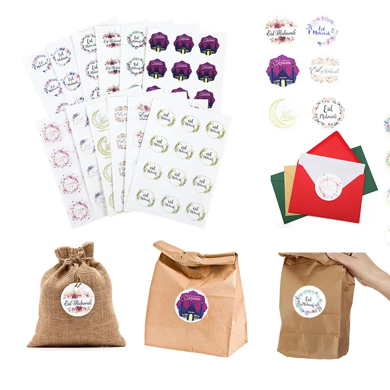 

10sheets/120pcs Eid Mubarak Creativity Floral Letters Sticker Ramadan Gift Packaging Seal Label Party DIY Decoration Supplies