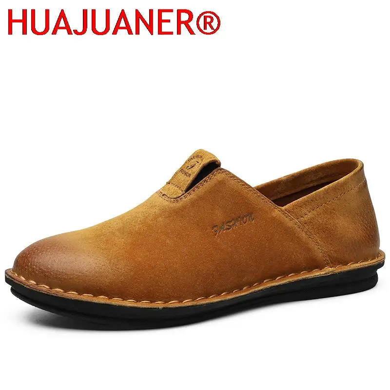 

New Mens Shoes Antiskid Slip on Flats Fashion Suede Shoes Men Vintage Outdoor Travel Driving Loafers Office Breathable Footwear