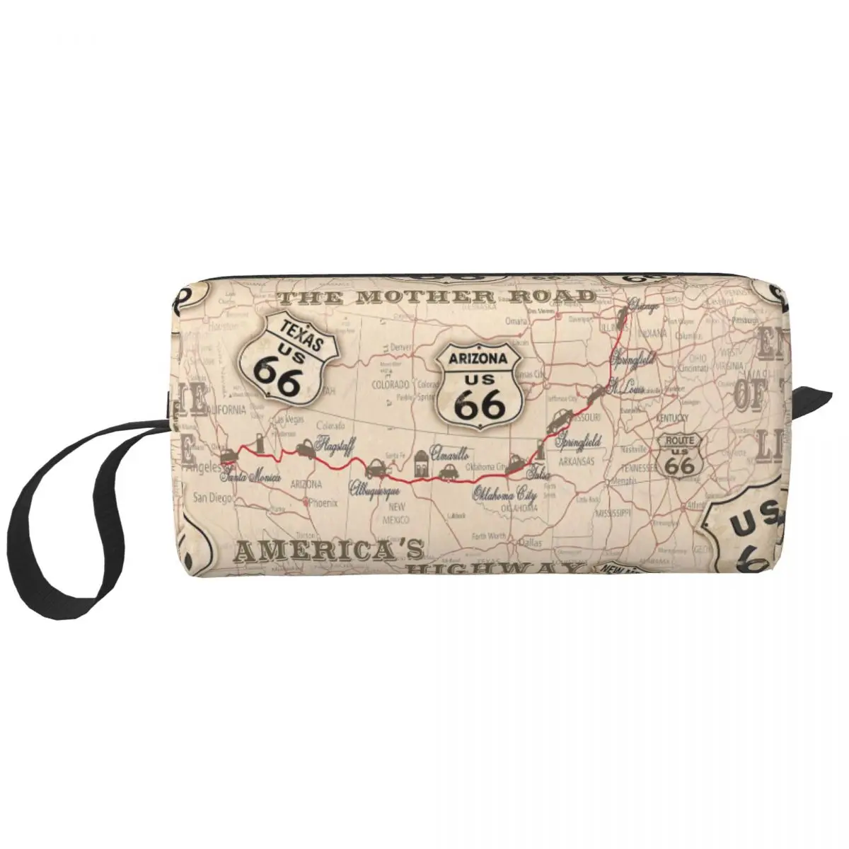 

Fashion Vintage American Map Route 66 Pattern Travel Toiletry Bag USA Highways Cosmetic Makeup Organizer Beauty Storage Dopp Kit