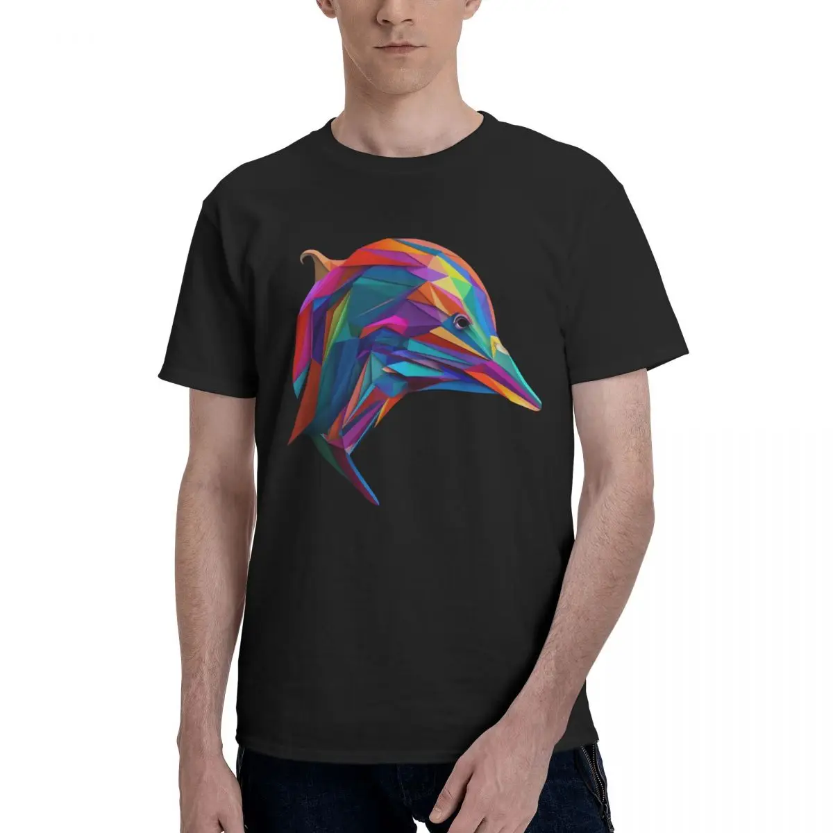 

Dolphin T Shirt Paper Art Geometric Hippie 100 Cotton T-Shirt Short Sleeve Custom Street Style Tee Shirt Original Plus Size Tops
