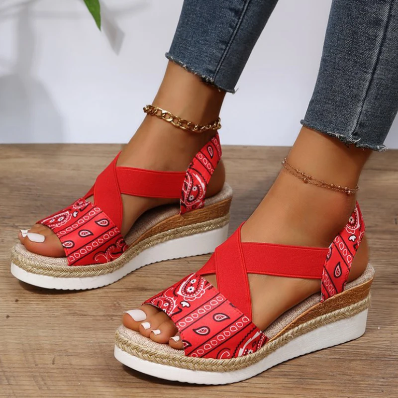 

Handmade Wedges Sandals Summer Fish Mouth Breathable Women's Open Toe Thick Bottom Plus Size Slippers Zapatos Mujer Verano 2022