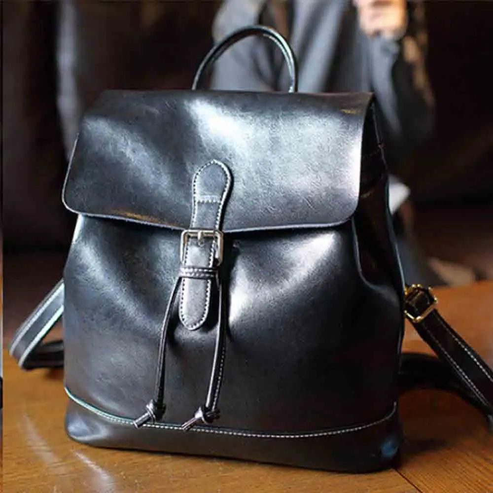 

MS Retro Style Natural Leather Backpack Luxury Knapsack for Female Shopper Girls School Cowhide Packsack Mochila Black 2022 New