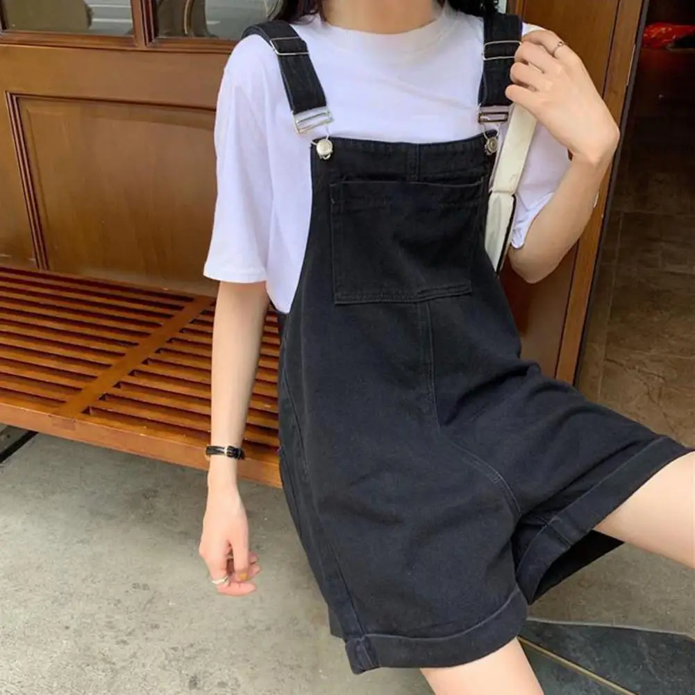 

Solid Color Stylish Summer Vintage Wide Legs Jean Jumpsuit Pure Colors Denim Rompers Square Neck Female Clothes