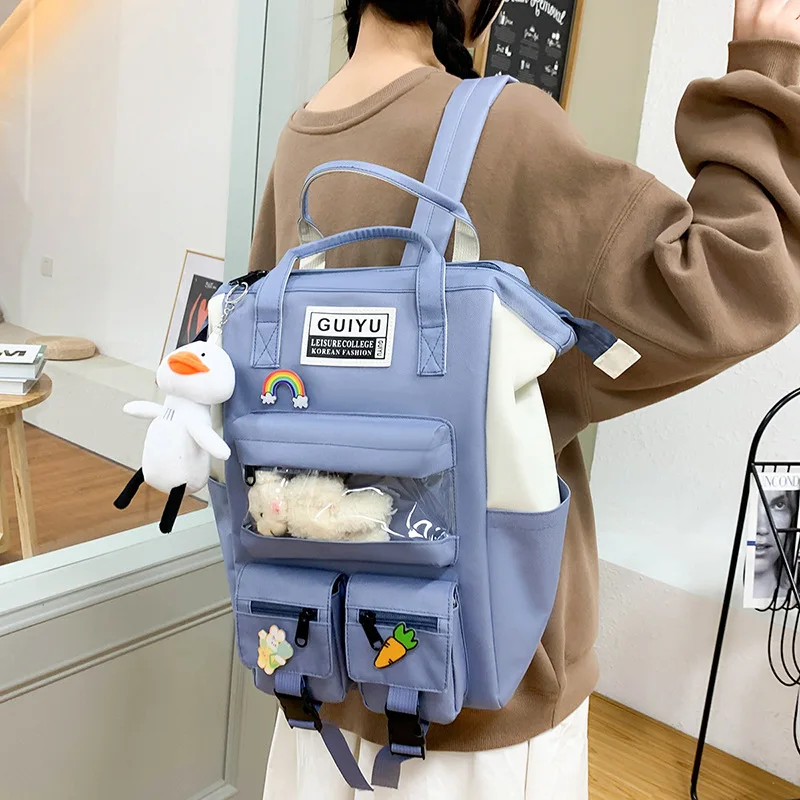 

Qyahlybz 4pcs Female Backpack Large Capacity Junior High School Student Schoolbag Japanese ins Fashion Campus Women's Backpack