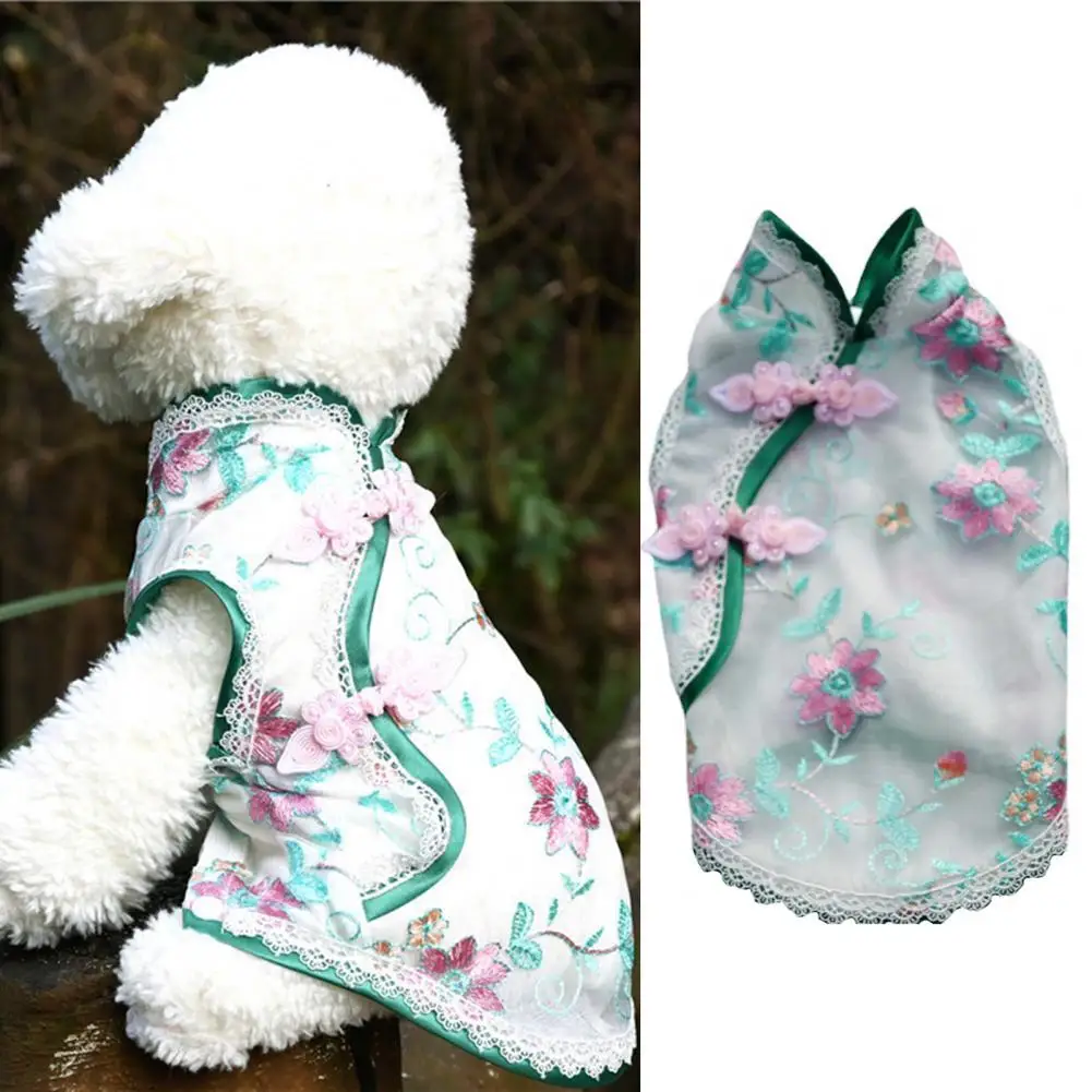 

Pet Clothes Eye-Catching Floral Pattern Vibrant Color Summer Small Dog Princess Cosplay Cheongsam for Outdoor