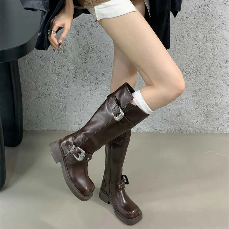 Женские сапоги до колена в винтажном стиле размер 35 - 43 цвет черный/коричневый