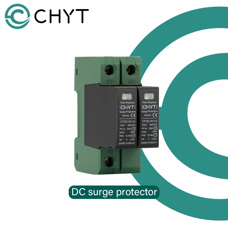 

CHYT SPD DC 2P 600V 20KA~40KA T1+T2 12.5KA Surge Arrester Din Rail Surge Protective Device