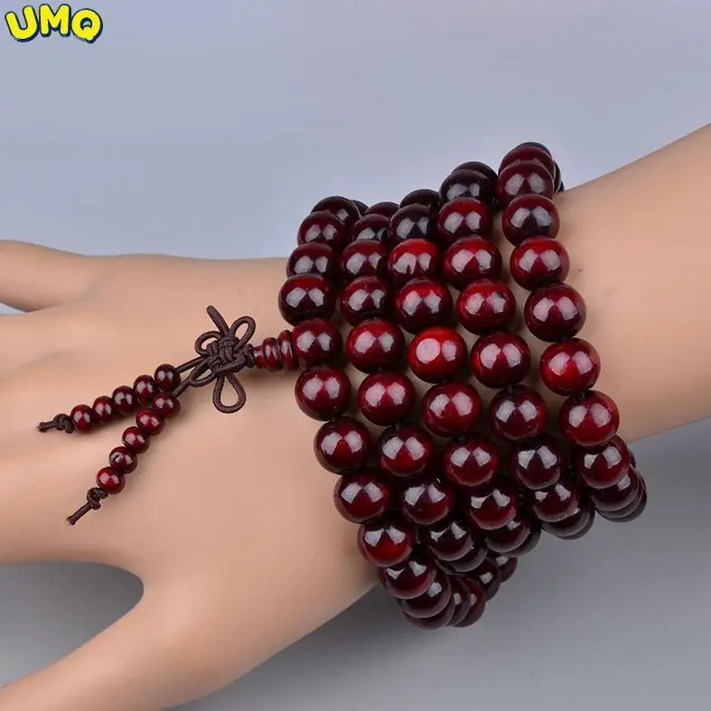 

108 10mm 12mm Imitation Small Leaf Red Sandalwood Beads Buddha Beads Bracelet